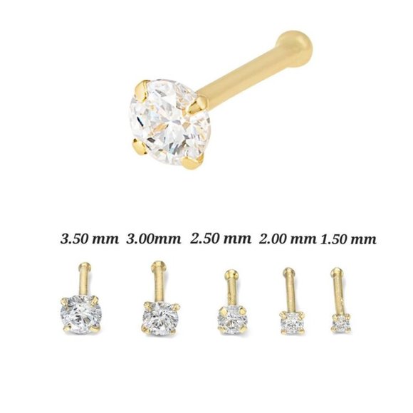 LAB Grown Diamond 2.00mm 14K solid Gold Nose Stud, Bone Ball End Nose Stud 20GA - Picture 1 of 7